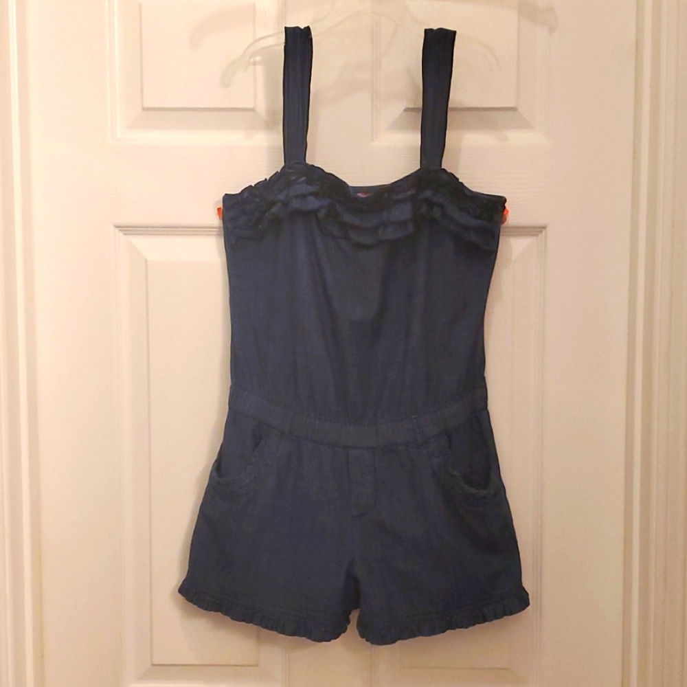 Epic Threads Summer Fun Denim Romper with Ruffle Top